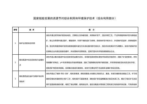 国家鼓励发展的资源节约综合利用与环境保护技术(综合利用部分)