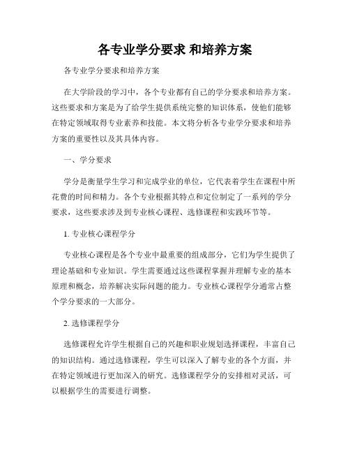 各专业学分要求 和培养方案