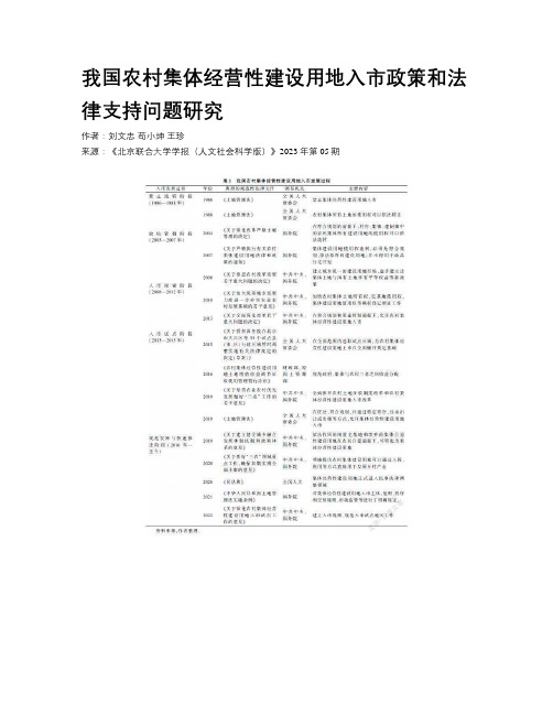 我国农村集体经营性建设用地入市政策和法律支持问题研究