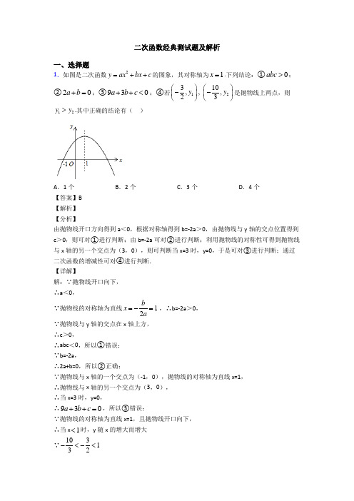 二次函数经典测试题及解析