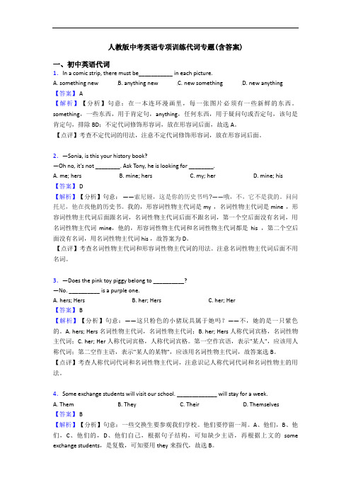 人教版中考英语专项训练代词专题(含答案)