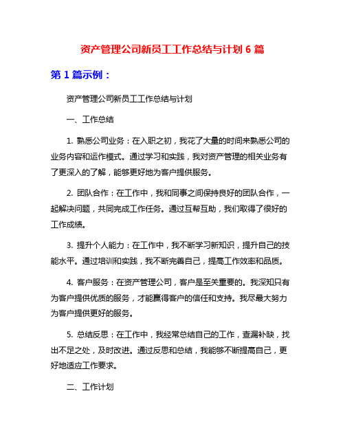 资产管理公司新员工工作总结与计划6篇