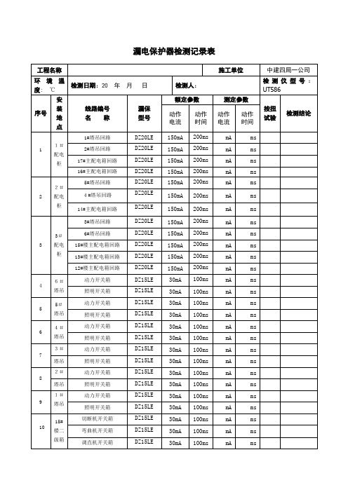 漏电保护器检测记录表