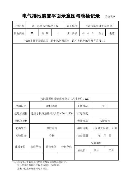 电气接地装置平面示意图和隐检记录质检表