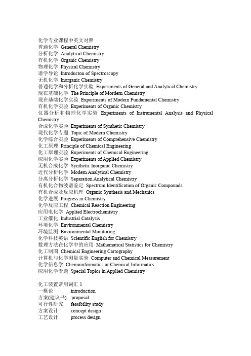 (参考资料)化工专业英文词汇大全