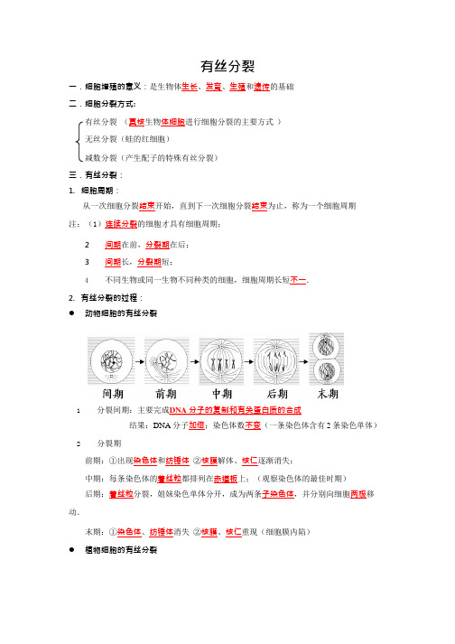 有丝分裂和减数分裂知识点和习题练习