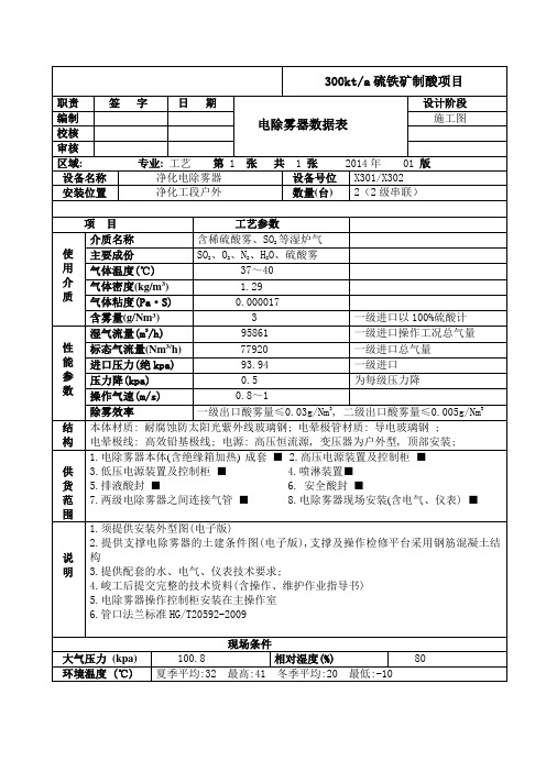 净化电除雾器数据表