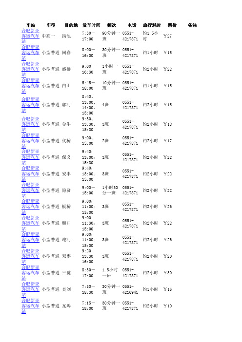 合肥各汽车站列表