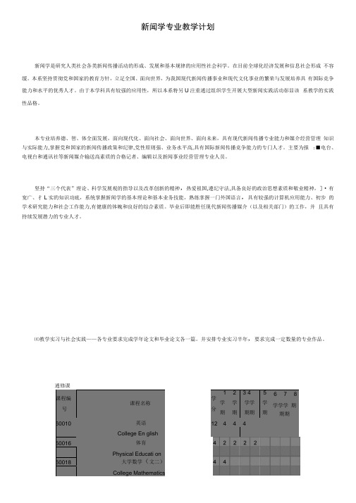 南京大学新闻学专业教学计划