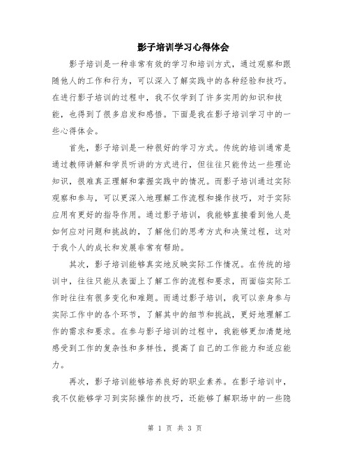 影子培训学习心得体会