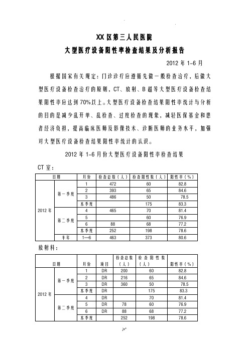 大型医疗设备阳性率检查结果及分析实施报告