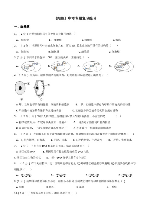 初中生物中考专题复习练习《-细胞》