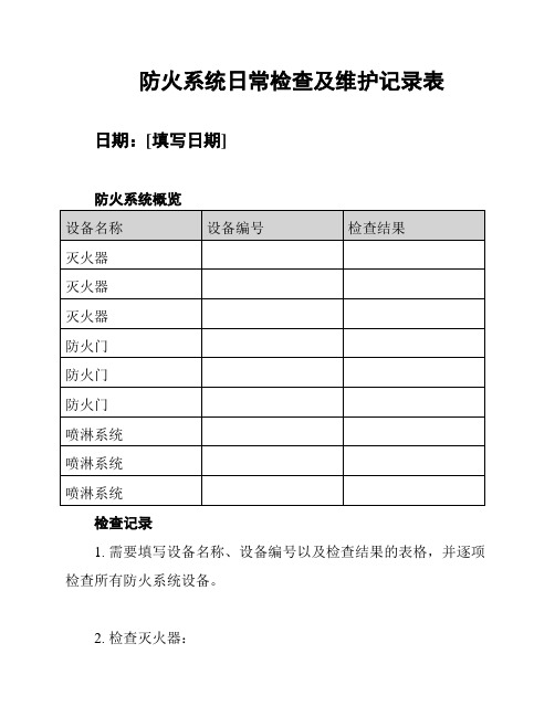 防火系统日常检查及维护记录表