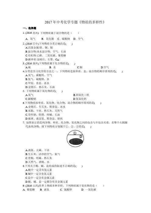 2017年中考化学专题《物质的多样性》
