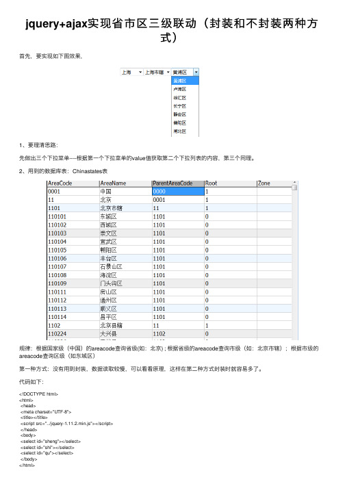 jquery+ajax实现省市区三级联动（封装和不封装两种方式）