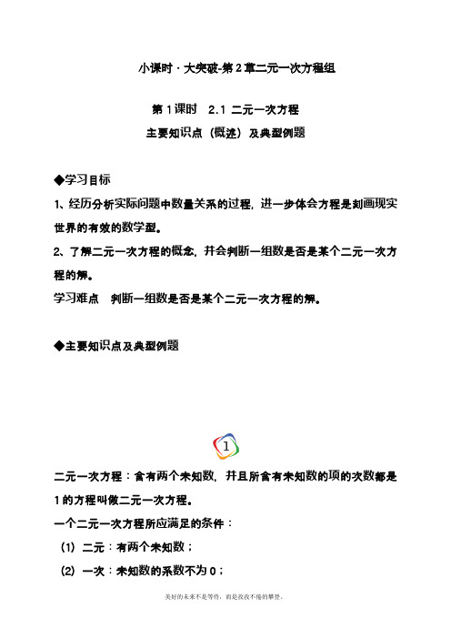 2019-2020学年度最新浙教版七年级数学下册《二元一次方程》典型考点及答案解析精品试卷