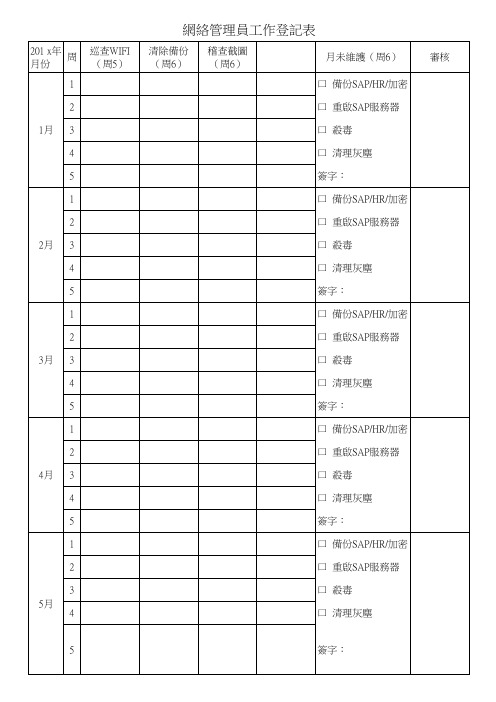 网络管理员日常巡查登记表格式