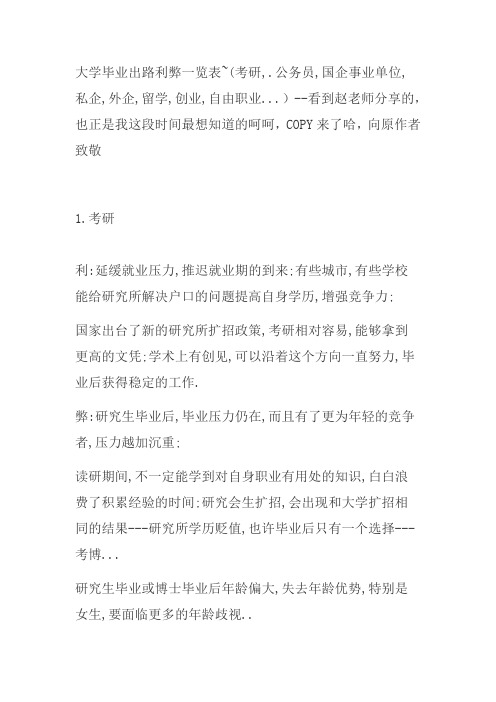 大学毕业出路利弊一览表