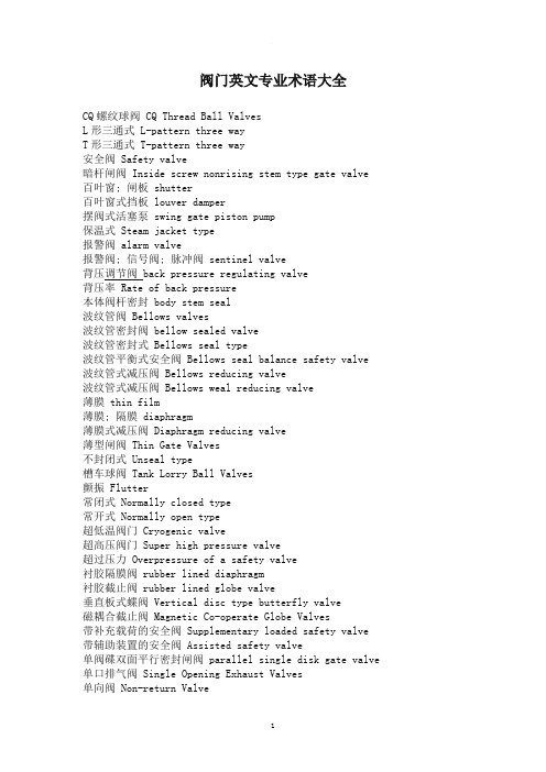 阀门英文专业术语大全
