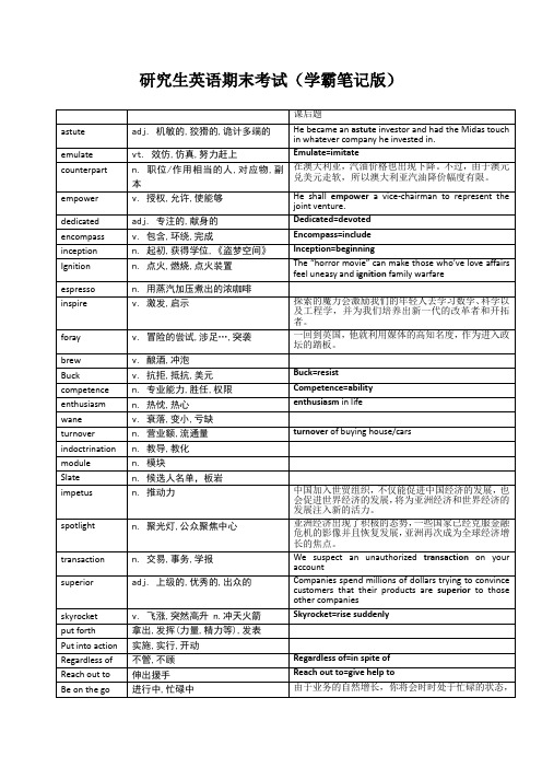 研究生英语期末考试(学霸笔记版)