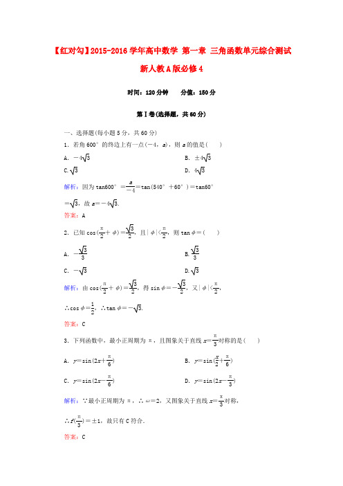 高中数学 第一章 三角函数单元综合测试 新人教A版必修