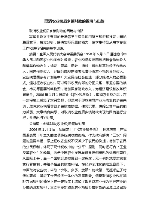 取消农业税后乡镇财政的困境与出路