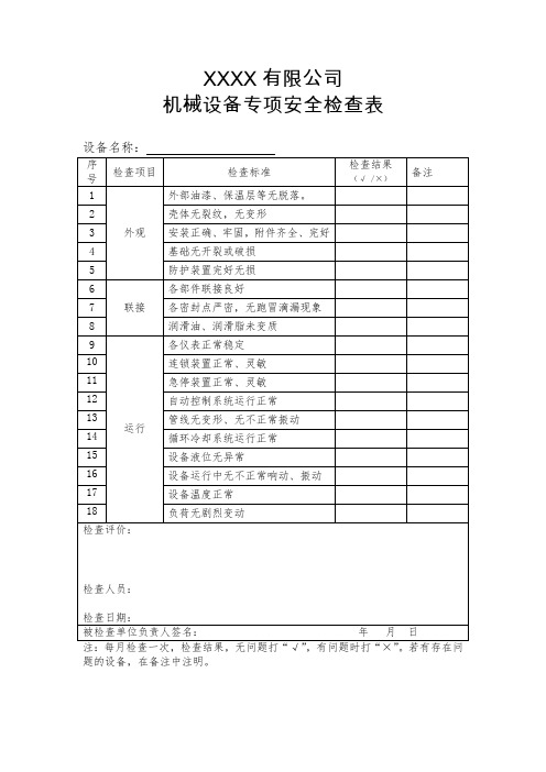 机械设备安全检查表