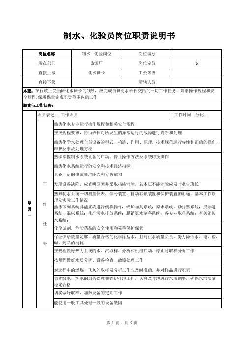 化水值班员岗位职责说明书