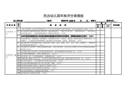 民办幼儿园年检评分表模板