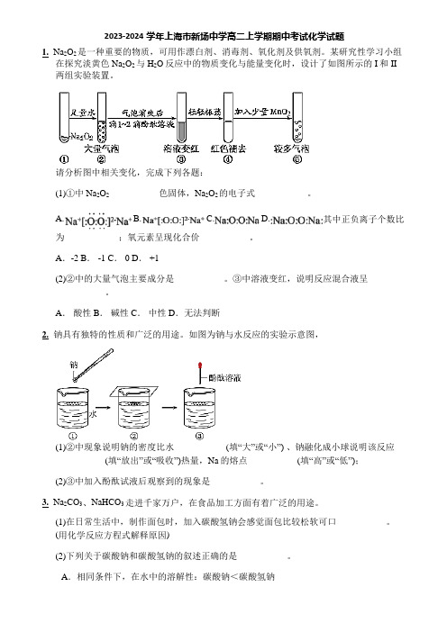 2023-2024学年上海市新场中学高二上学期期中考试化学试题