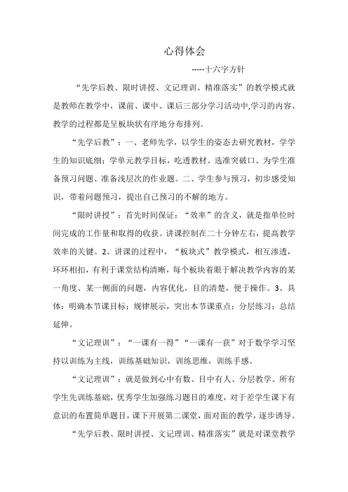 先学后教、限时讲授、文记理训、精准落实16字方针心得体会(教改)(数学课题)