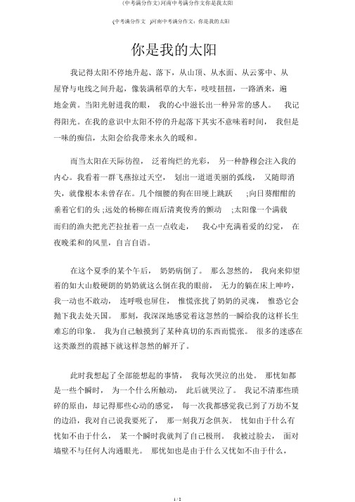 (中考满分作文)河南中考满分作文你是我太阳