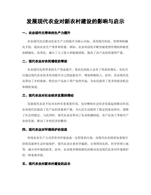 发展现代农业对新农村建设的影响与启示