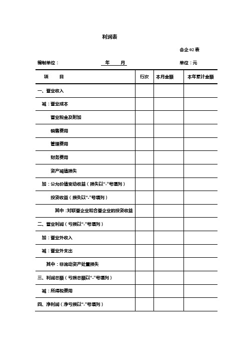 空白报表(利润表及资产负债表)