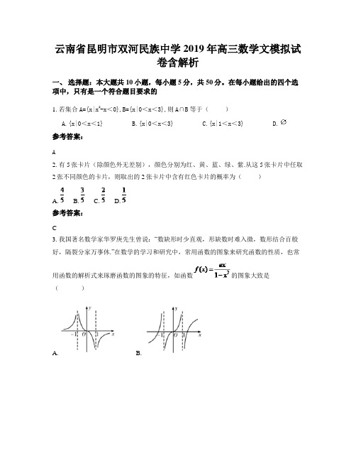 云南省昆明市双河民族中学2019年高三数学文模拟试卷含解析