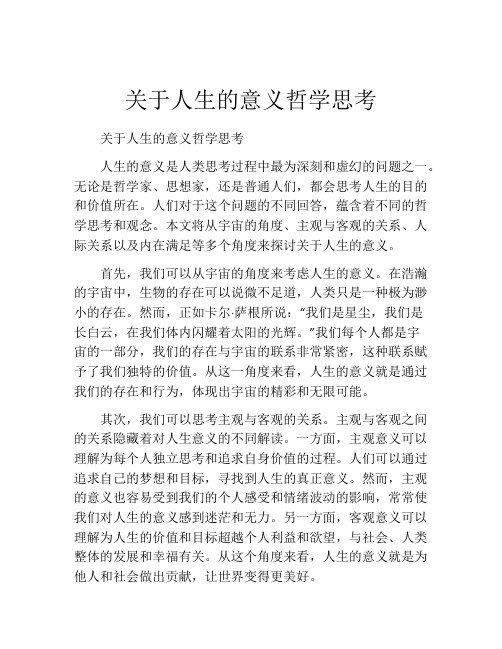 关于人生的意义哲学思考