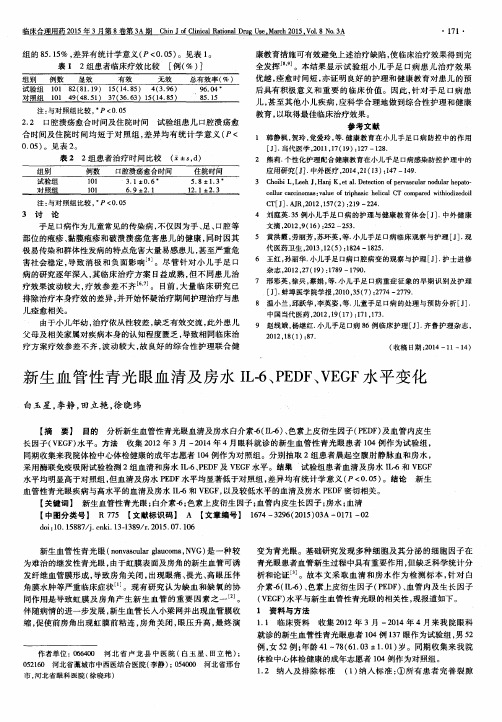 新生血管性青光眼血清及房水 IL-6、PEDF、VEGF 水平变化