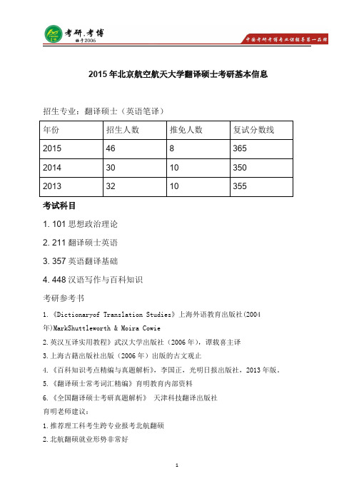 北京航空航天大学翻译硕士考研真题,考研参考书,考研经验