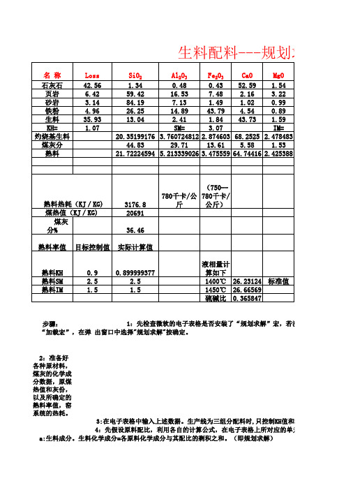 生料配料--规划求解