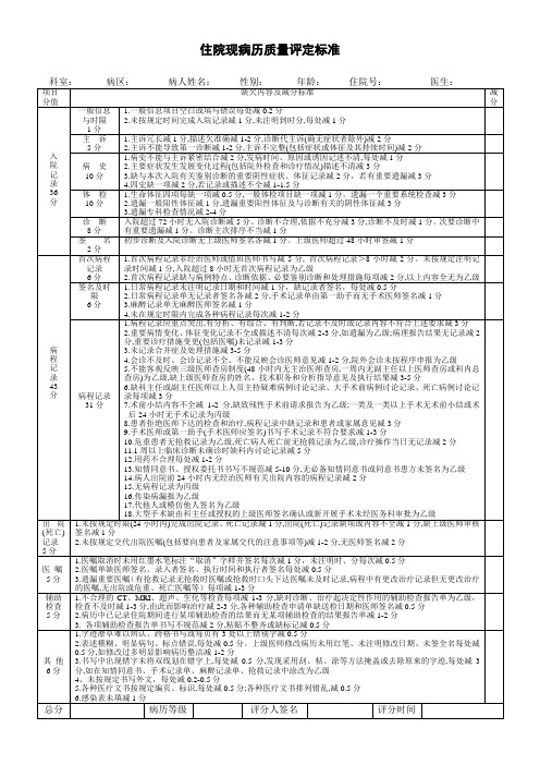 住院现病历质量评定标准