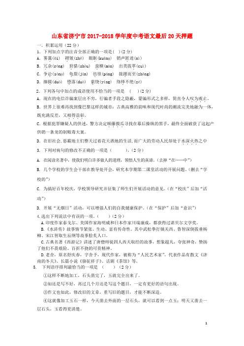 山东省济宁市学中考语文最后20天押题2(无答案)