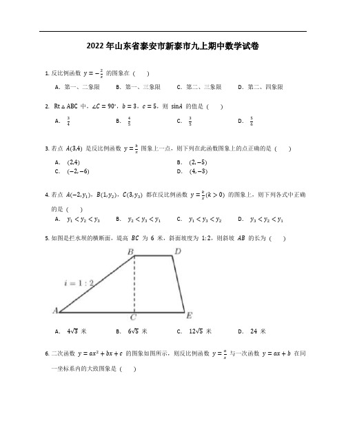 2022年山东省泰安市新泰市九上期中数学试卷(含答案)