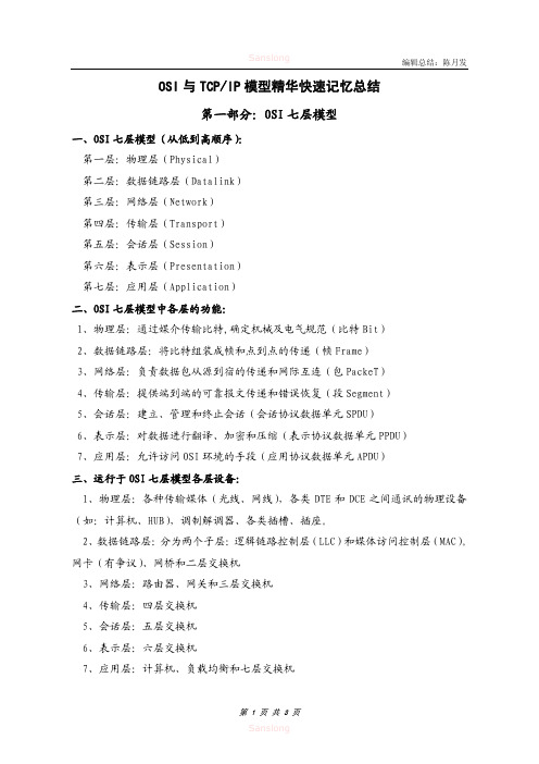 OSI与TCP IP模型精华快速记忆总结