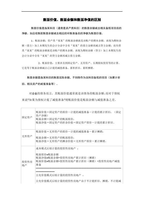 账面价值、账面余额、账面净值三者的区别