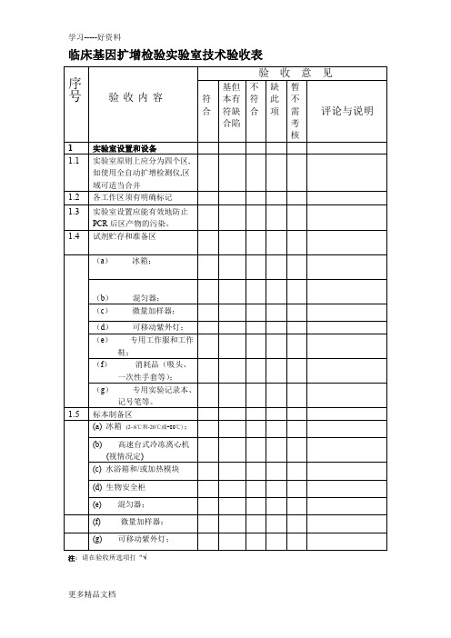 最新临床基因扩增检验实验室技术验收表