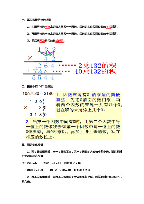 冀教版四年级数学下册第三单元知识汇总