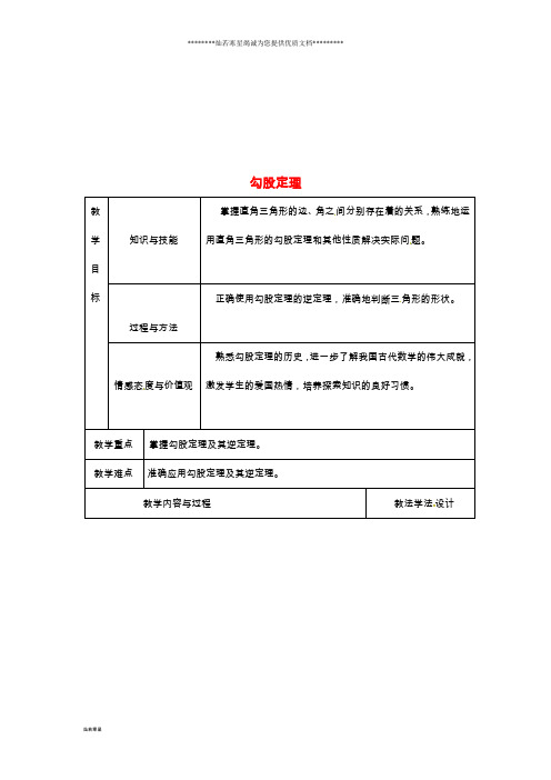 八年级数学上册 第14章 勾股定理复习教案1 (新版)华东师大版