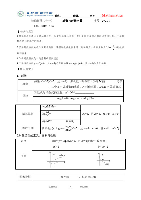 11对数与对数函数(无答案)-山东省青岛志贤中学高考数学复习学案