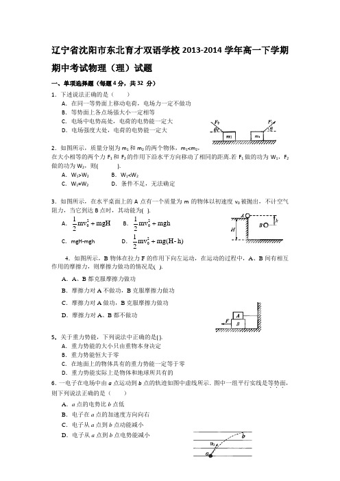 辽宁省沈阳市东北育才双语学校2013-2014学年高一下学期期中考试物理(理)试题