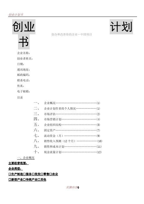 SIYB创业计划书空白模板